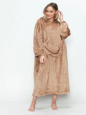 Women’s Full Size Pocketed Hooded Midi Lounge Dress Casual Comfort